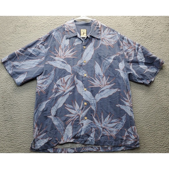 Jamaica Jaxx Hawaiian Shirt Men's Medium Multi Leaf Print Pocket Short Sleeve - Picture 1 of 6